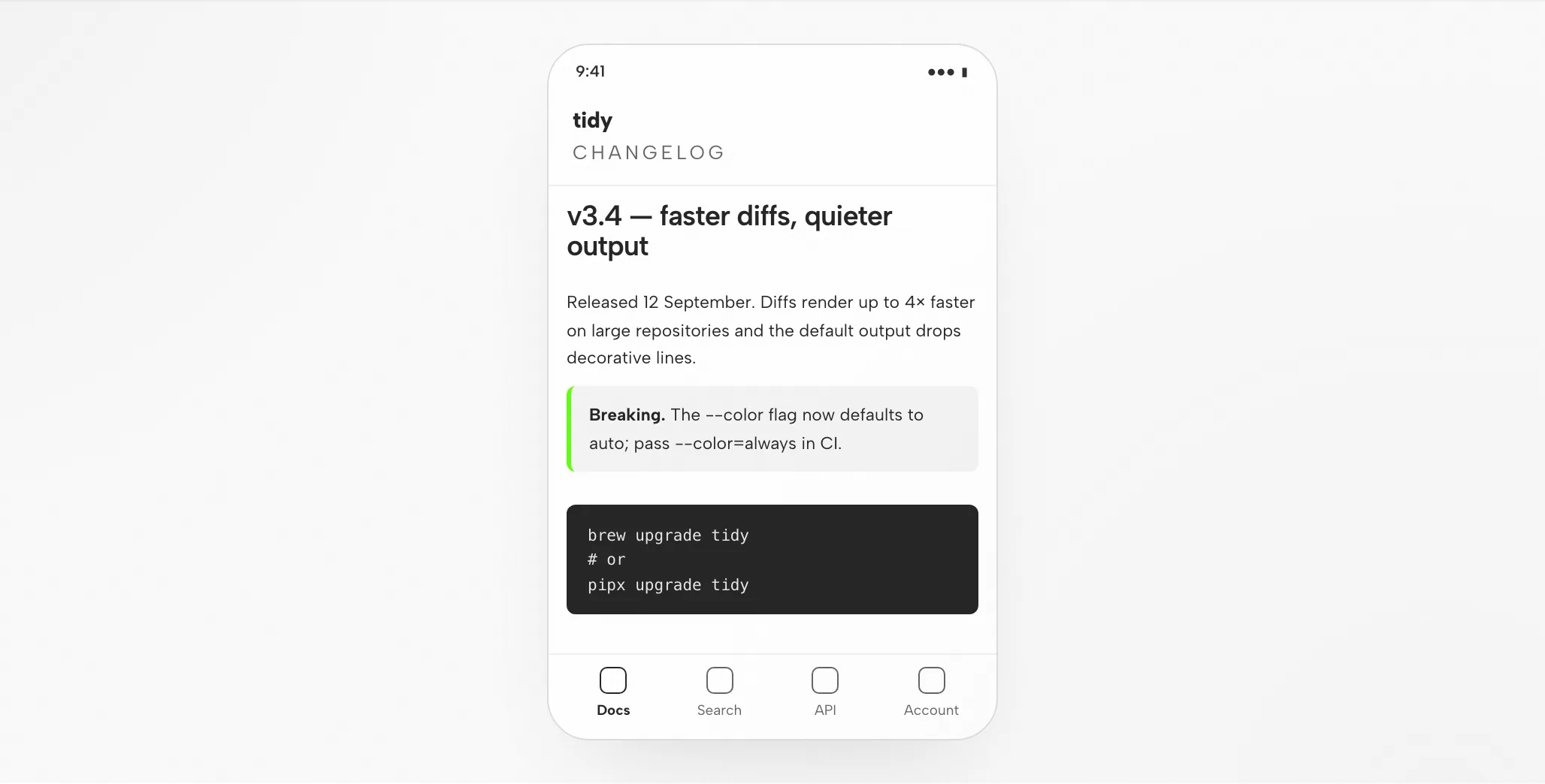 Aider Artifact: The Changelog Page at 1440px and 390px — Mobile