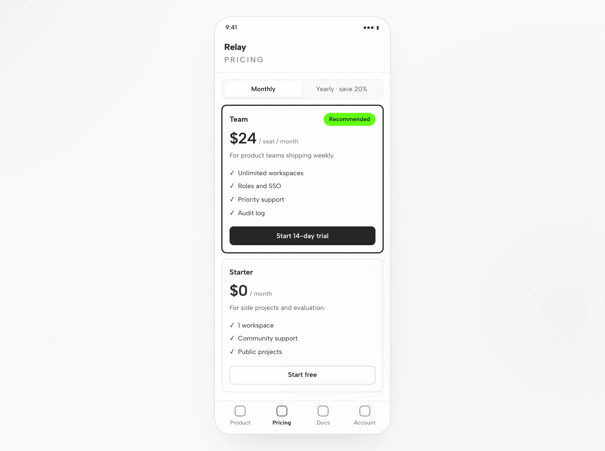 Cursor Artifact: The Pricing Page at 1440px and 390px — Mobile