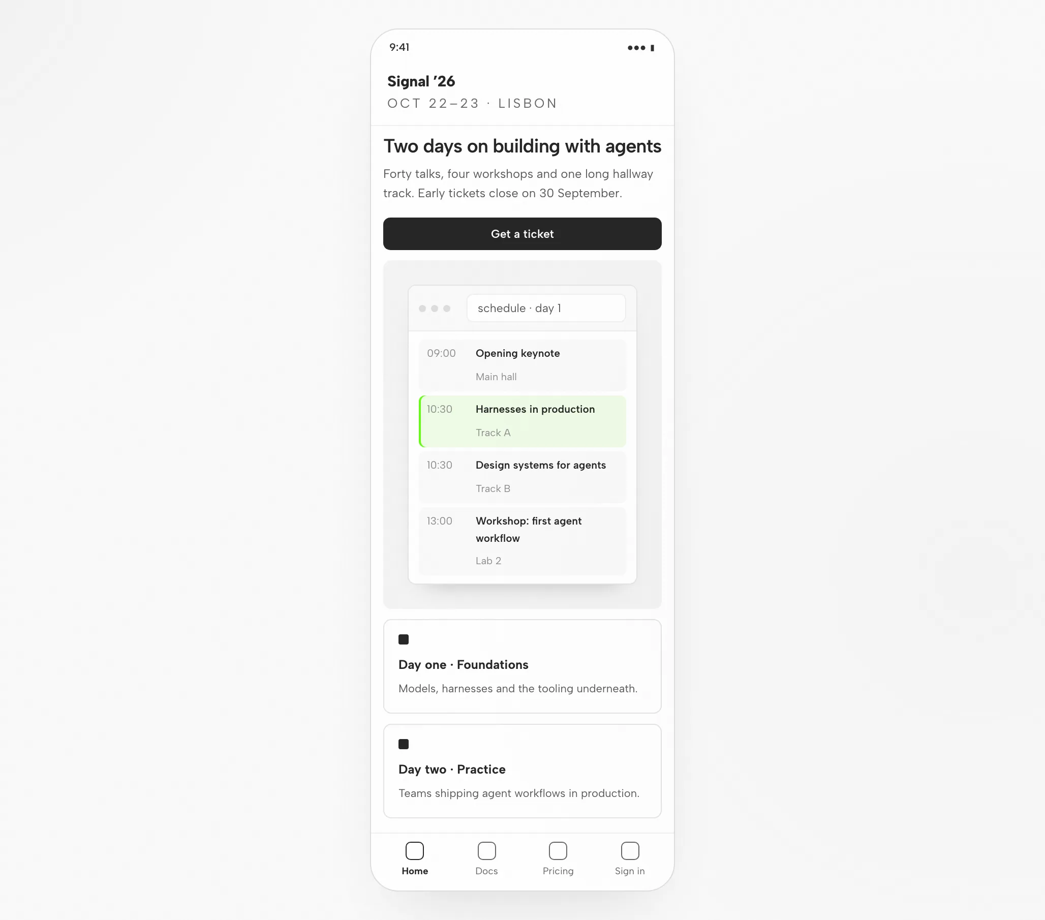 Grok Artifact: The Event Page at 1440px and 390px — Mobile