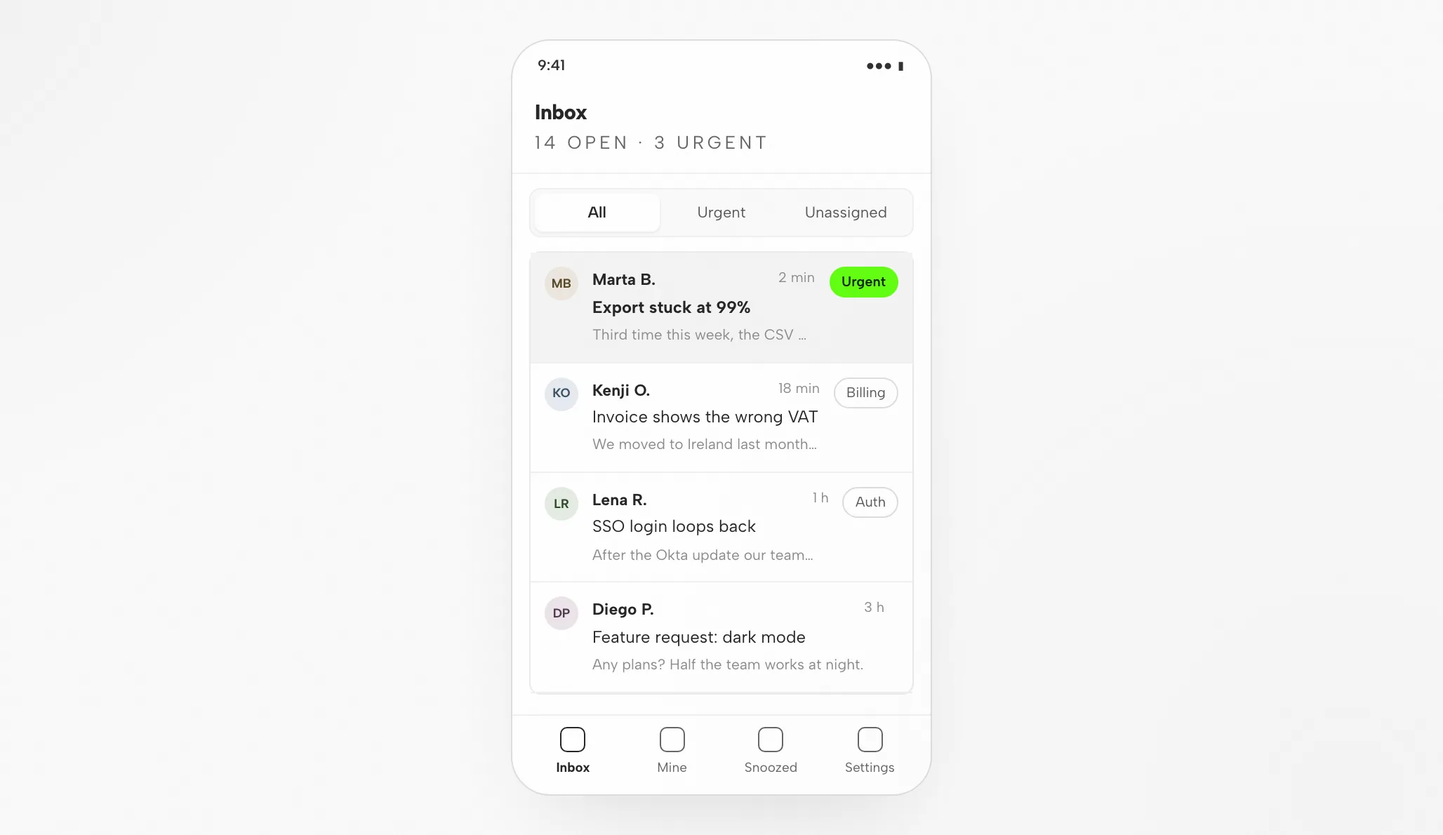 Hermes Artifact: The Support Inbox at 1440px and 390px — Mobile