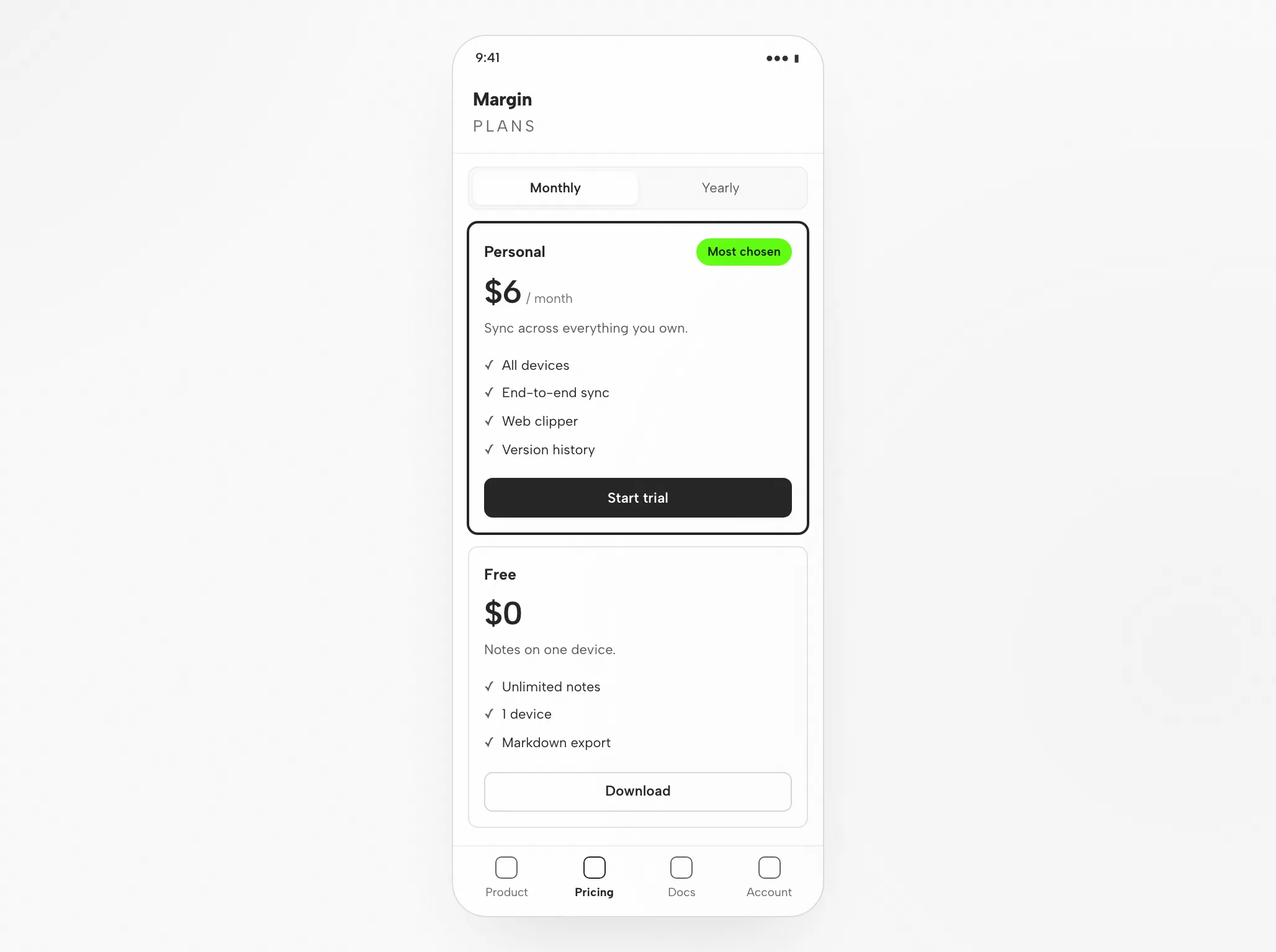 Pi Artifact: The Plan Comparison Page at 1440px and 390px — Mobile