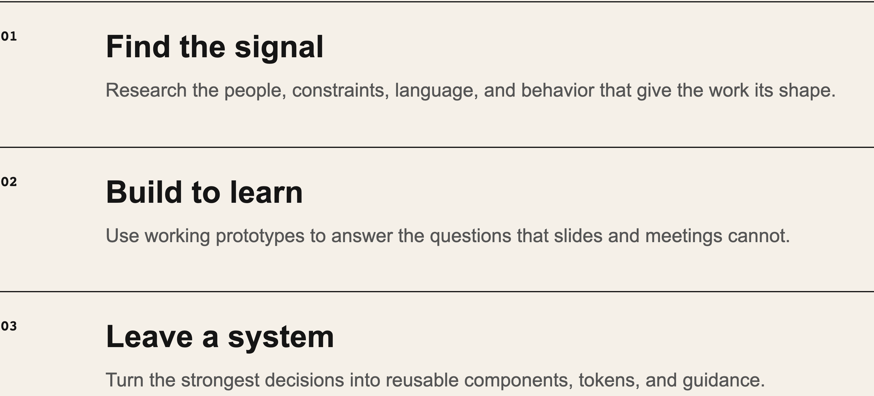 The three practice rows, captured directly from the original HTML without the oversized section heading.