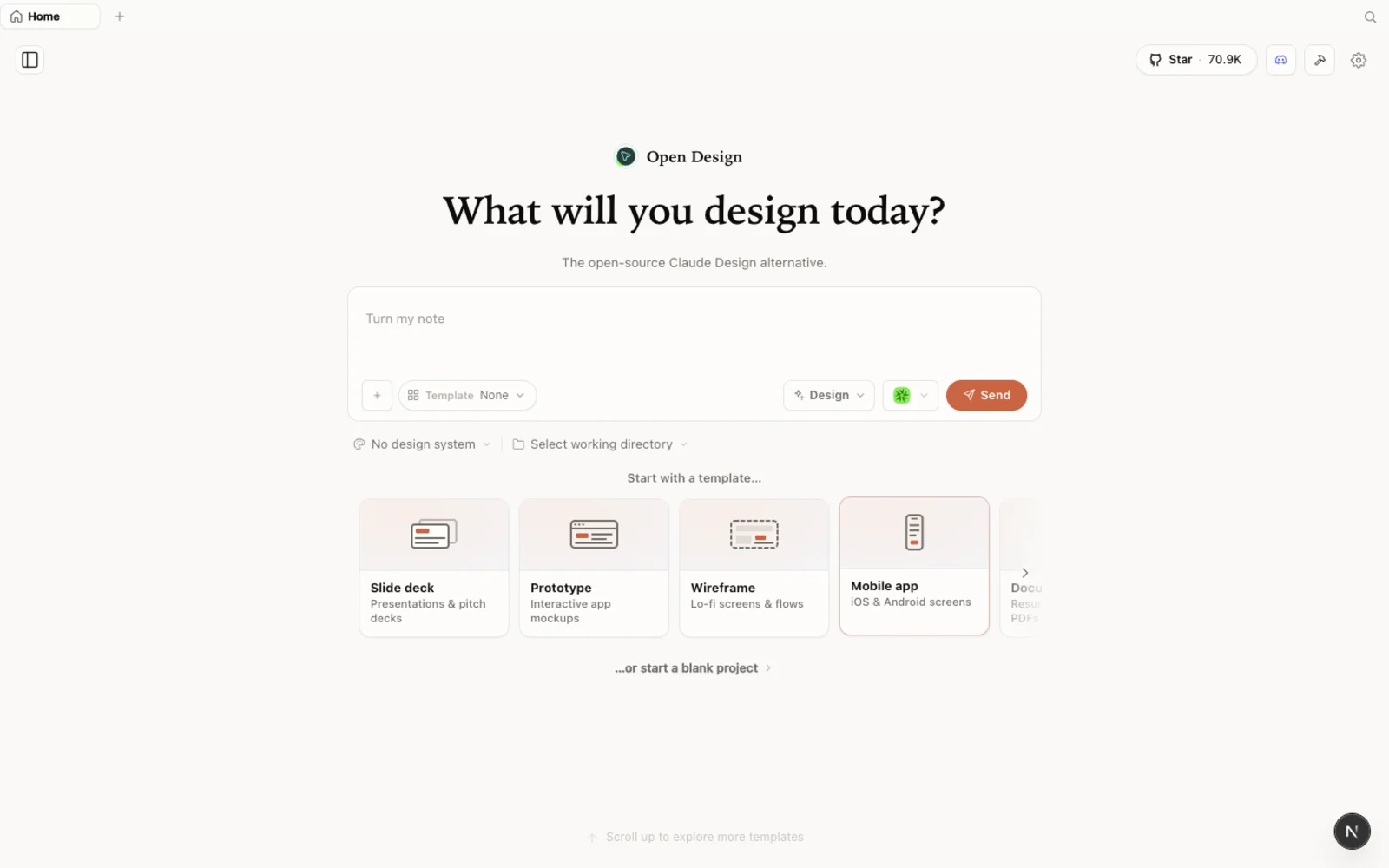 The Open Design workspace — local, on your own machine.